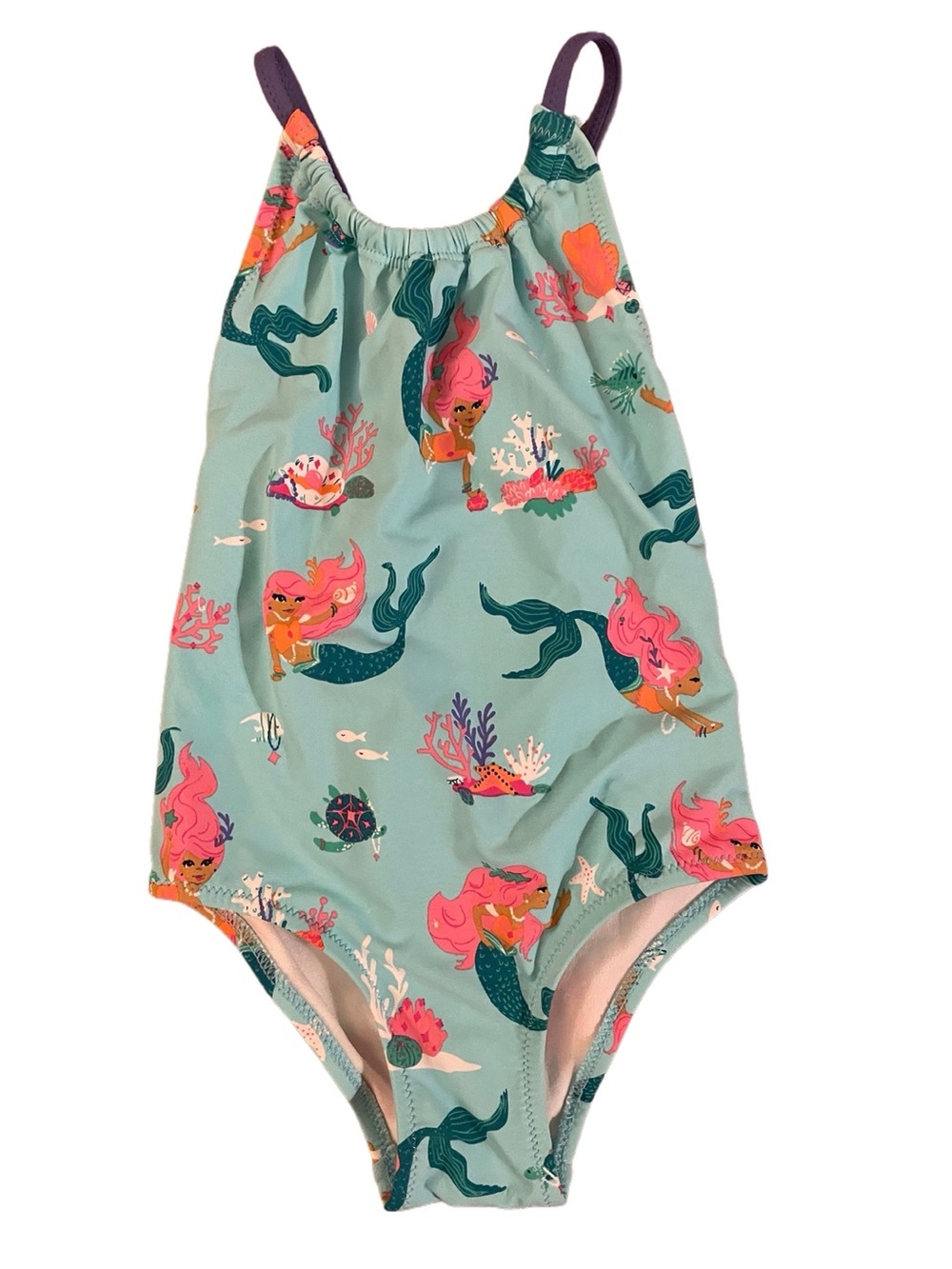 Hatley Girls' Aqua One-Piece Swimsuit with Pink Mermaid Print NWT SZ 3
